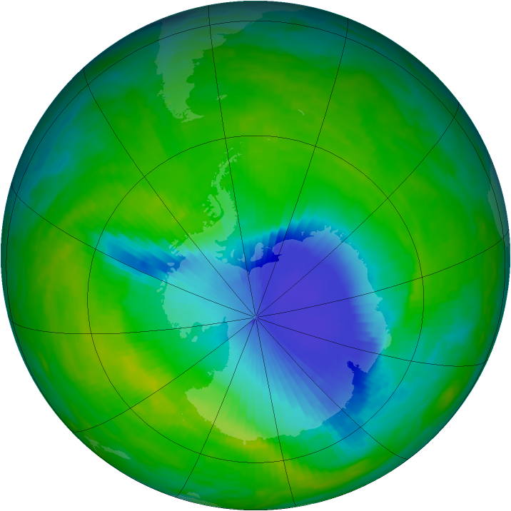Antarctic ozone map for 21 November 1992